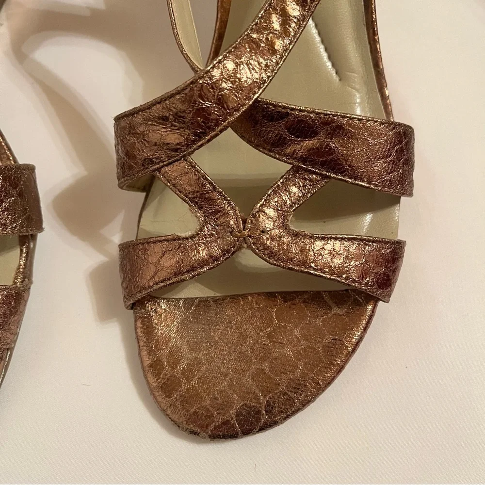 Andrew Geller Elden Metallic Bronze Wedges size 8.5 Snakeskin Print Sandals